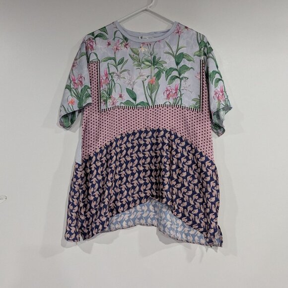 BNWT Zara Patchwork Silky Blouse Blue Pink Size Small - Picture 2 of 7